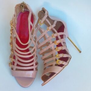 Mangano nude patent leather stiletto cage sandals, EU40, NWOB